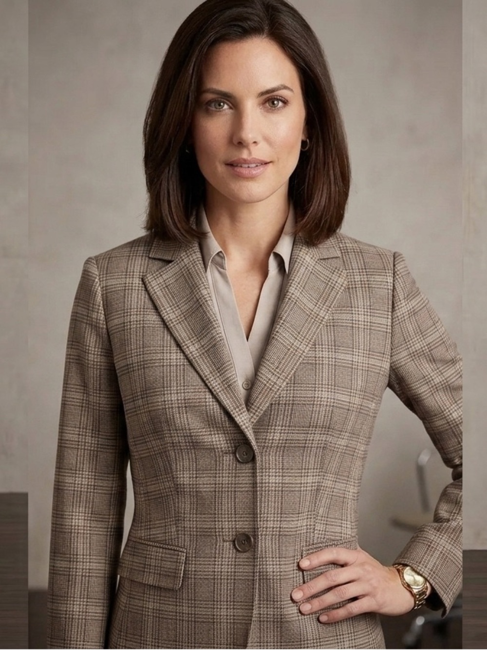 New York & Company Beige Plaid Blazer
